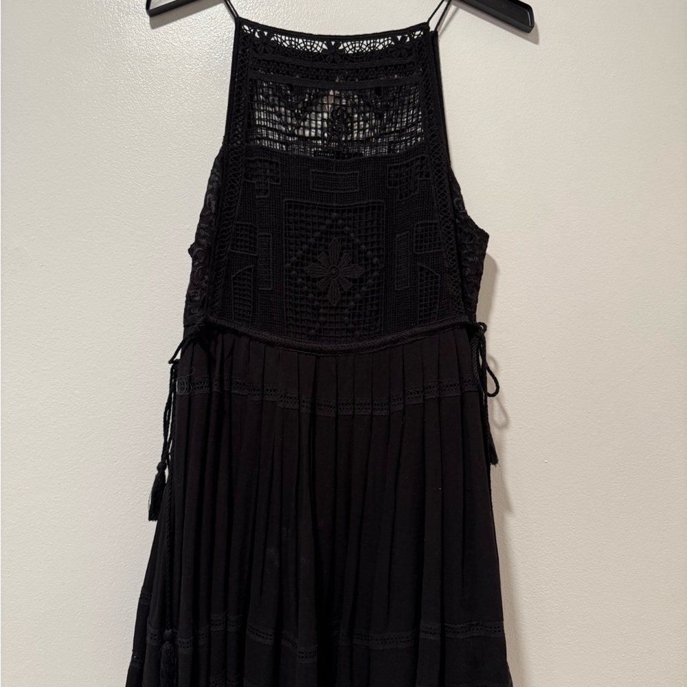 Free People Black Pleated Halter Midi Dress